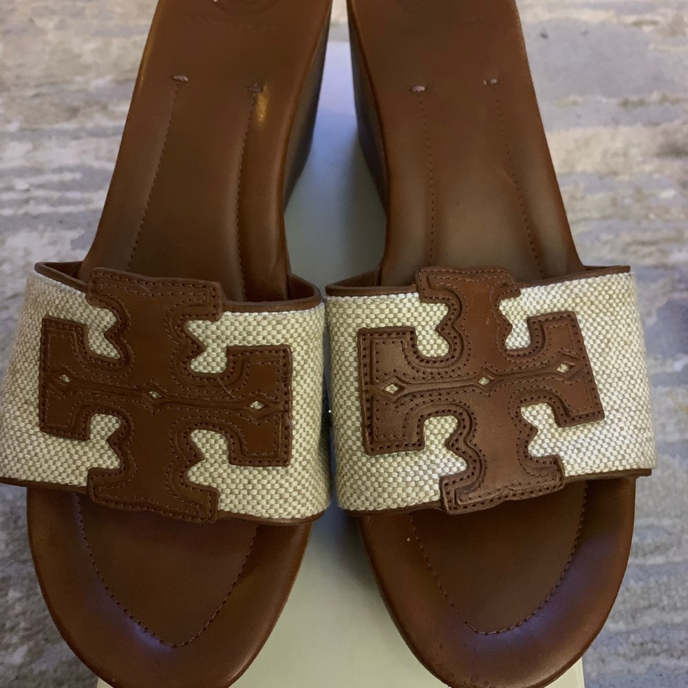 Tory Burch Tan Wedge Slide Sandals  8.5
